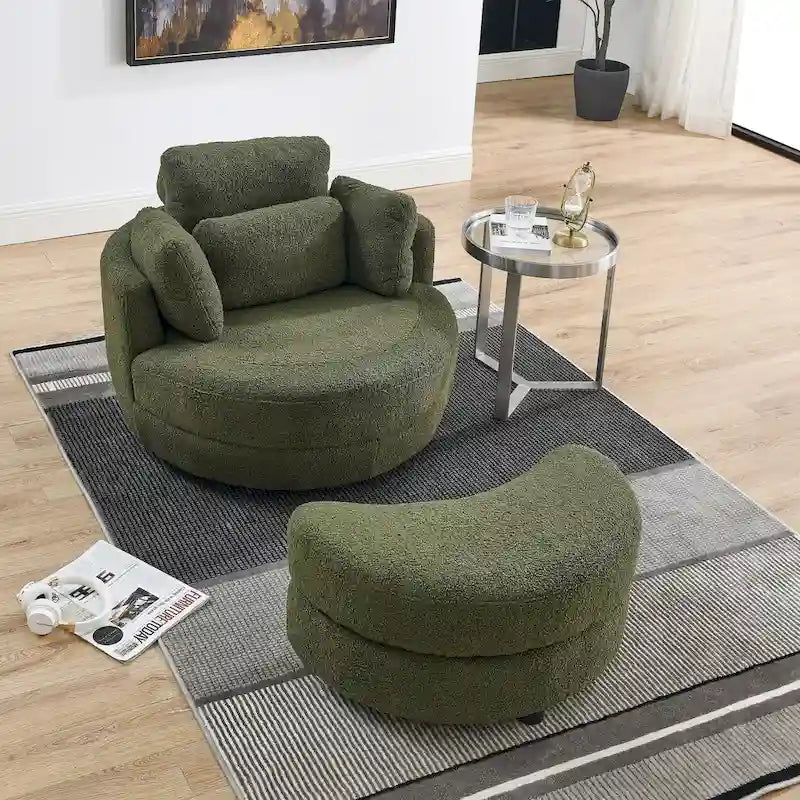 Poltrona a botte girevole di grandi dimensioni con pouf contenitore a forma di luna