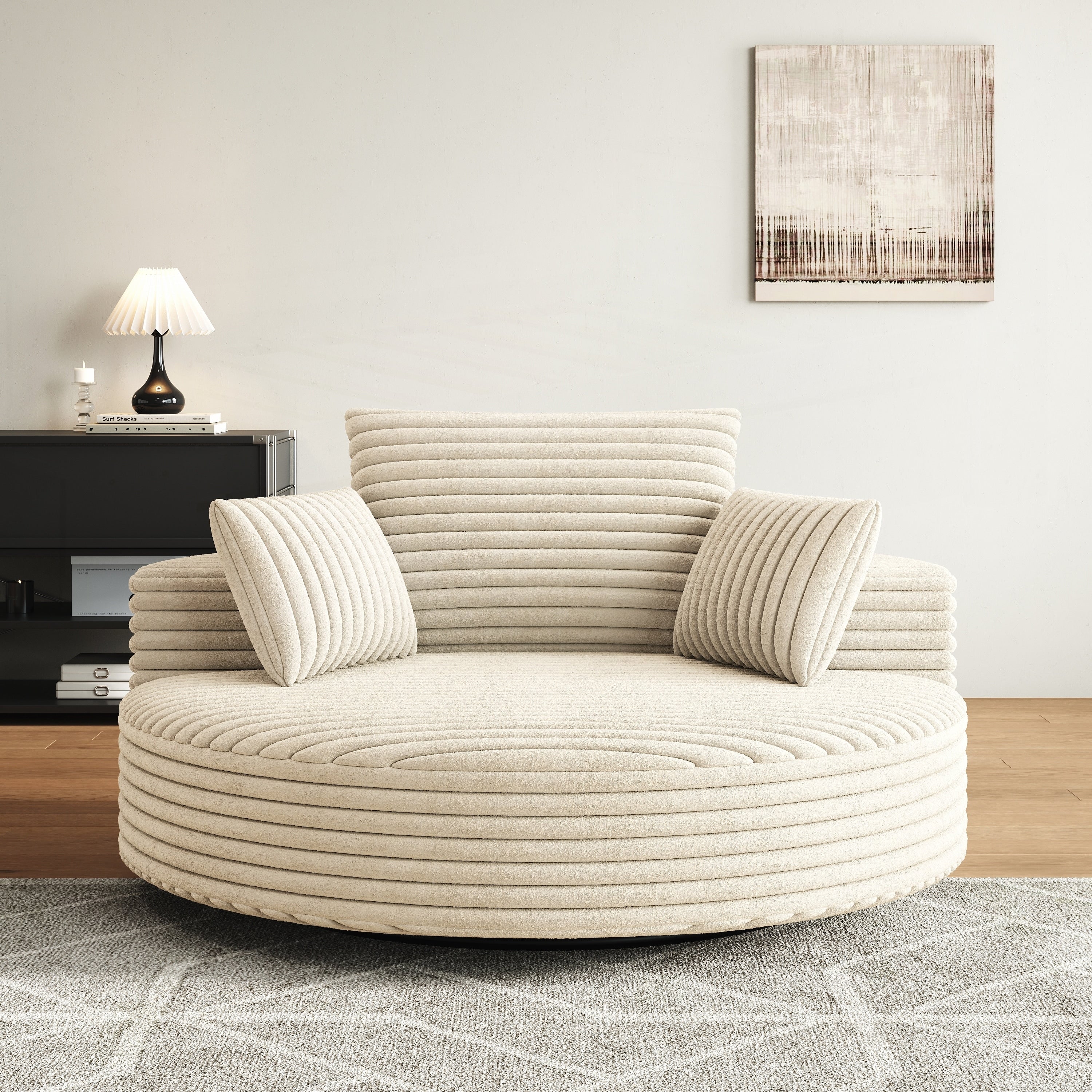 Fauteuil pivotant simple en velours côtelé et chenille avec rembourrage en mousse