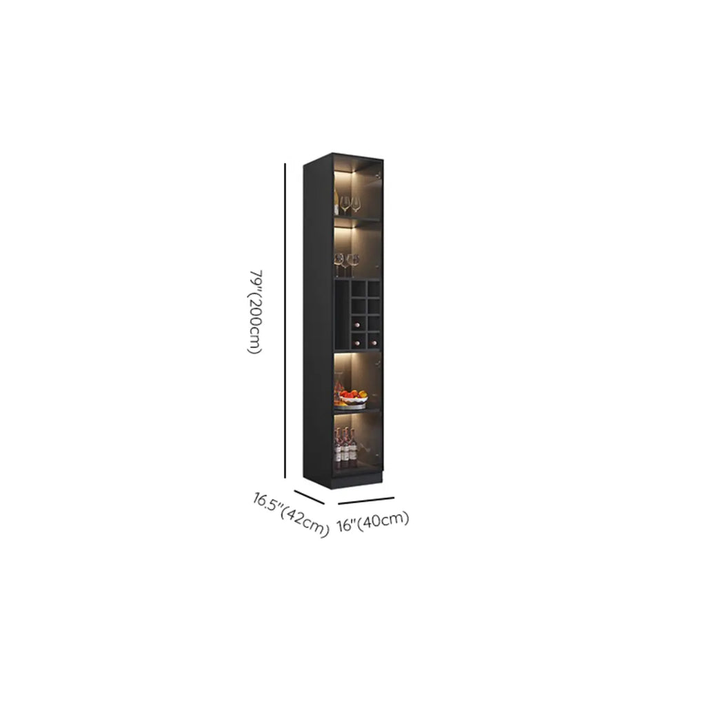 Mobile portabottiglie minimalista in legno nero con anta in vetro