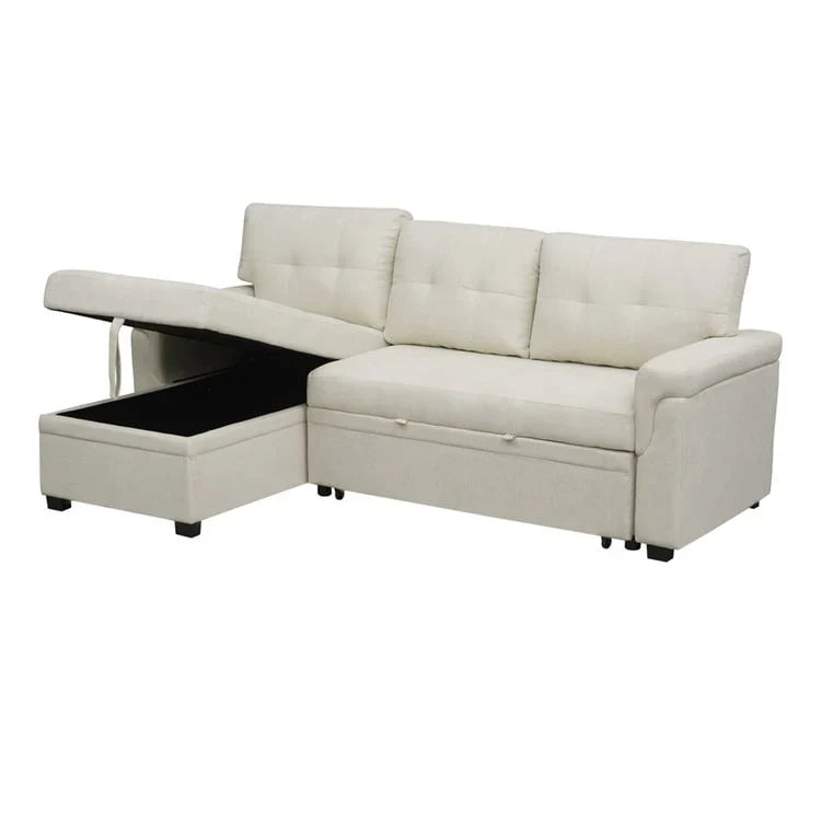 Divano componibile convertibile reversibile con letto estraibile, chaise longue con contenitore nascosto e gambe durevoli