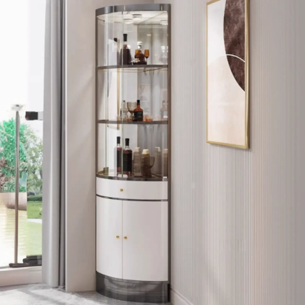 Mobile Bar Angolare con Scaffali Multipli in Vetro e Metallo per Esposizione