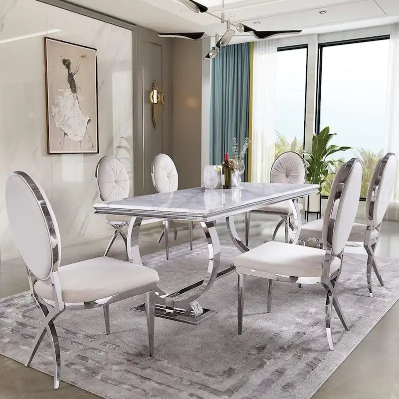 Tavolo da pranzo moderno con base a U in metallo acciaio inossidabile