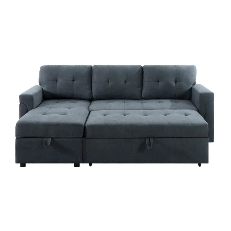 Divano componibile convertibile reversibile con letto estraibile, chaise longue con contenitore nascosto e gambe durevoli