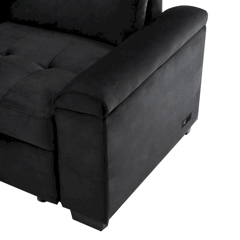 Divano sezionale a L a 5 posti con funzione letto, con pouf contenitore, vano contenitore nel bracciolo e ricarica USB per soggiorno, 84,75 pollici