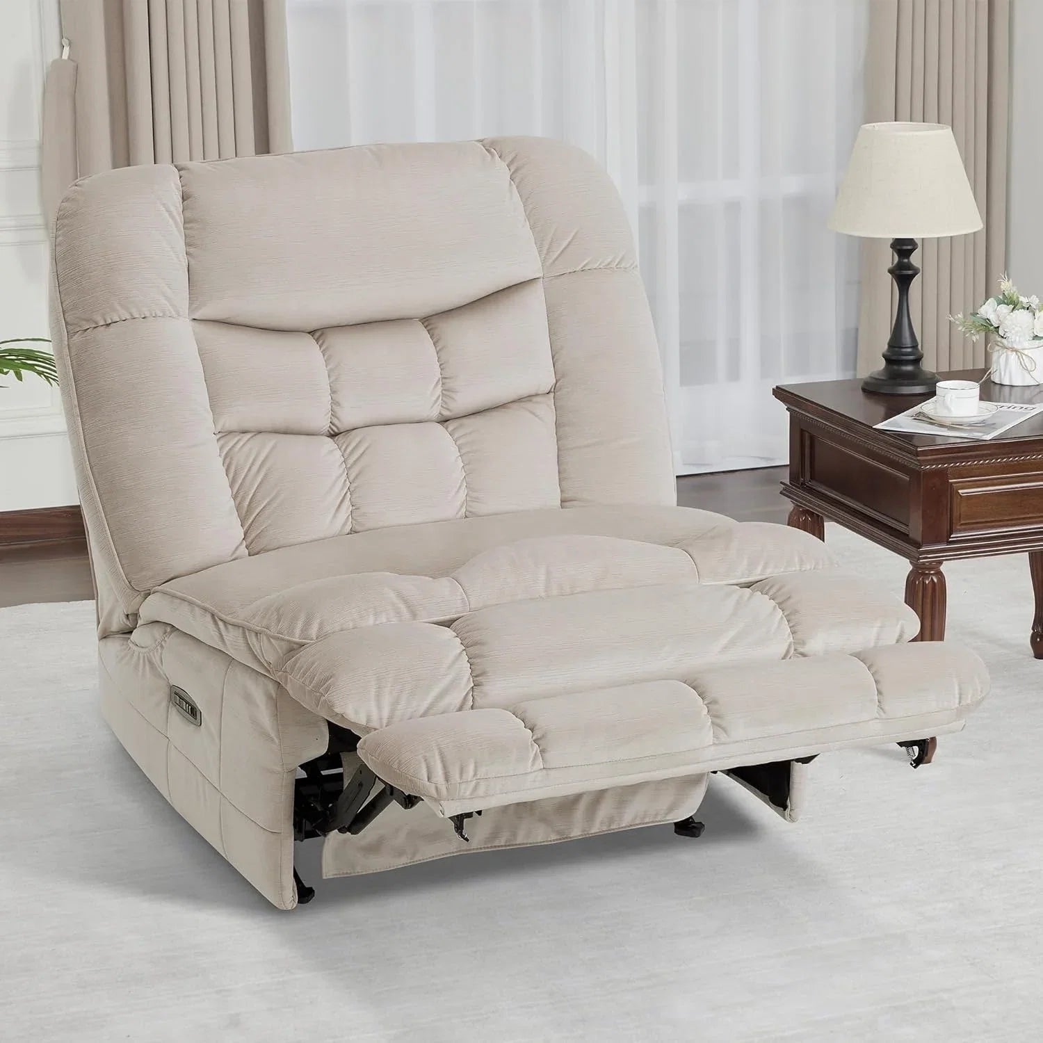 MCombo Poltrona Reclinabile Basculante Elettrica Oversize senza Braccioli con Doppio Motore, Reclinabile Zeroarms Perfetta per Soggiorno in Tessuto PR607