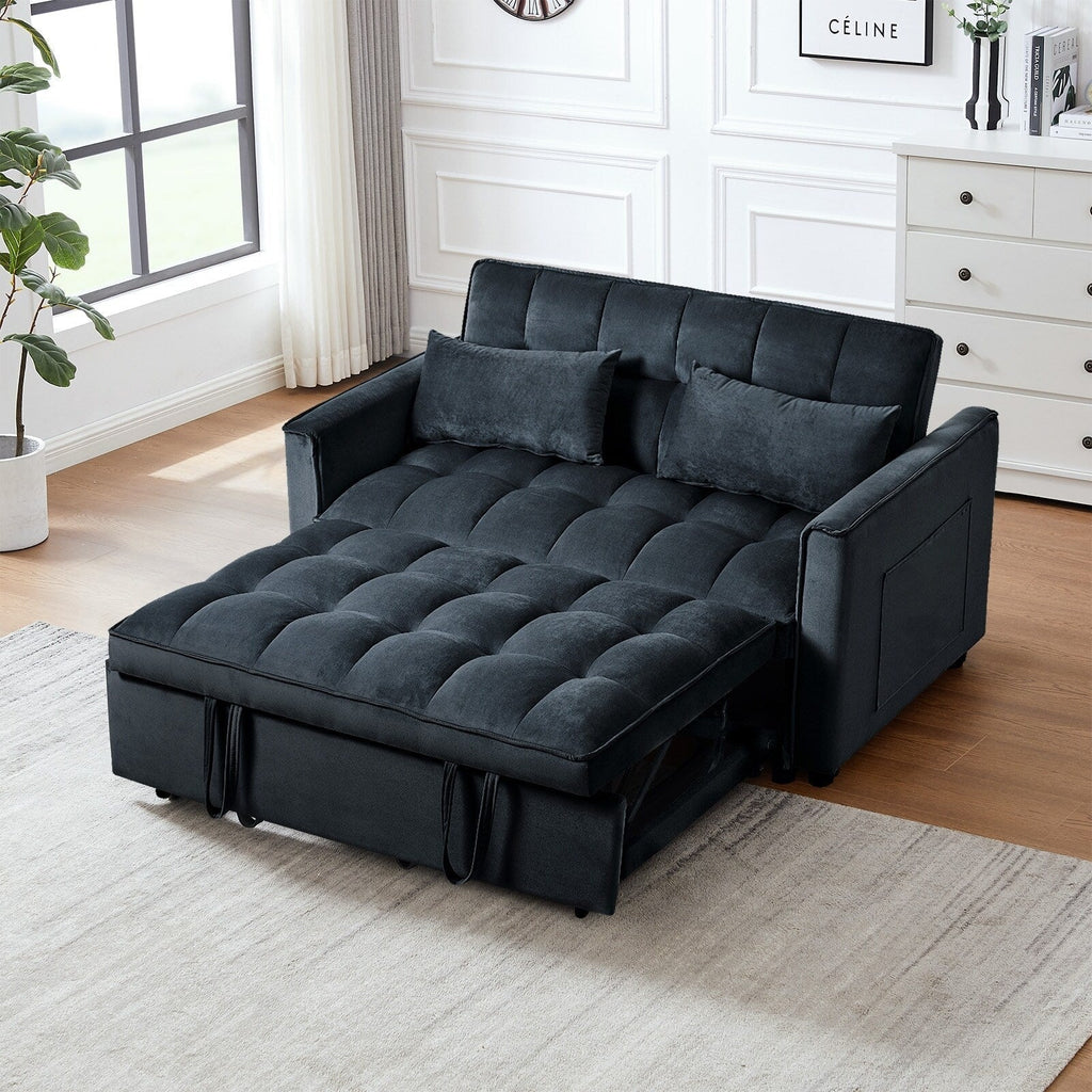 Moderno divano letto estraibile, divano letto 3-in-1 con schienale regolabile, divanetto in velluto, cuscini e tasche laterali