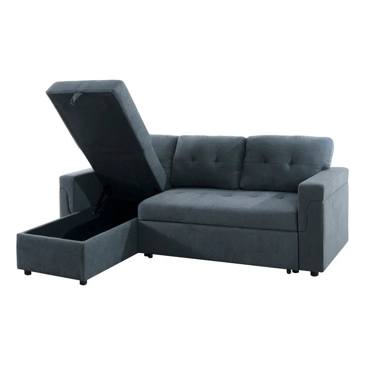 Divano componibile convertibile reversibile con letto estraibile, chaise longue con contenitore nascosto e gambe durevoli