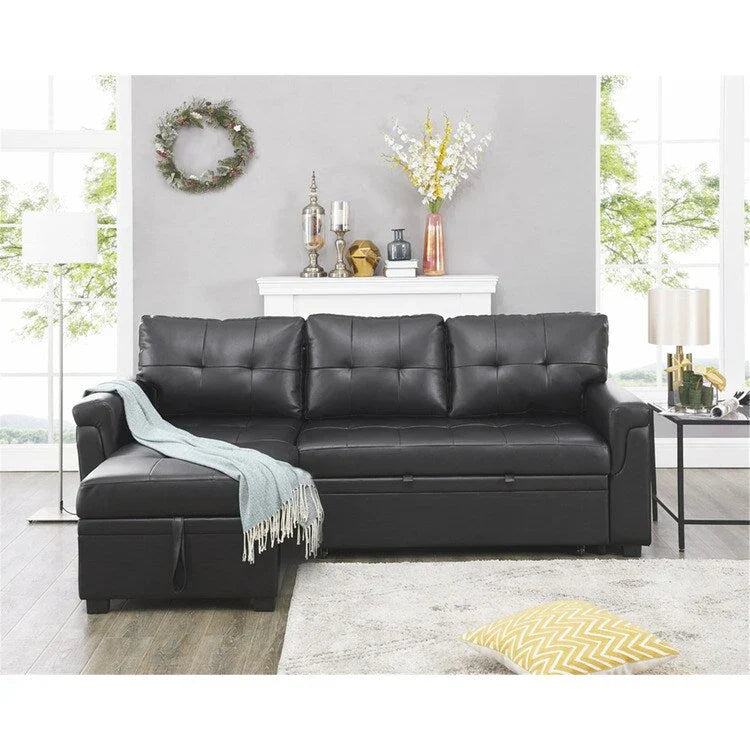 Divano componibile convertibile reversibile con letto estraibile, chaise longue con contenitore nascosto e gambe durevoli