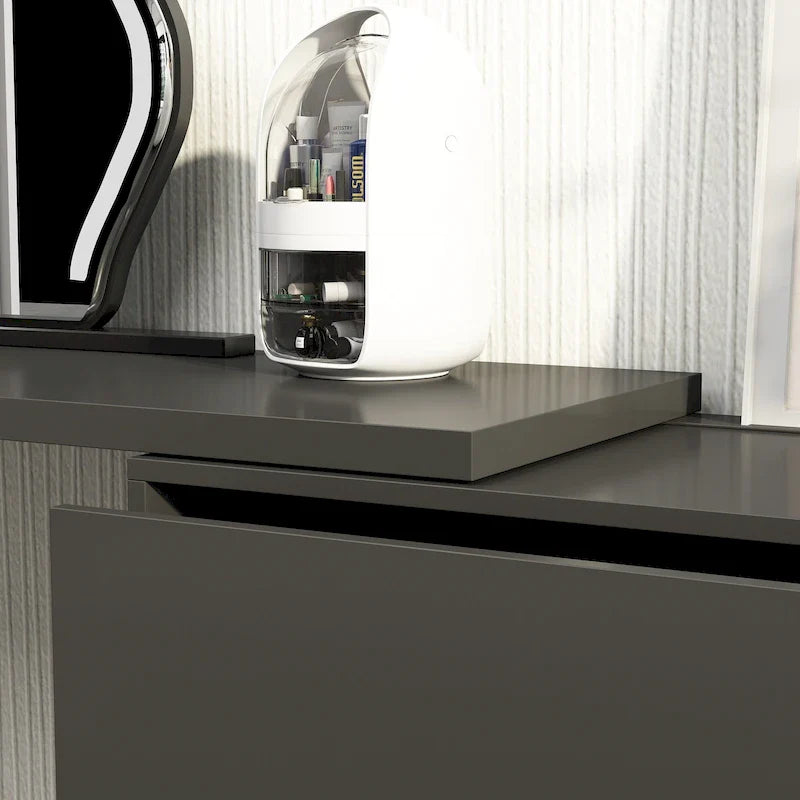 Cassettiera e Scrivania Girevole a 32,7H, con 6 Cassetti, Tavolo da Trucco, Bianco/Nero