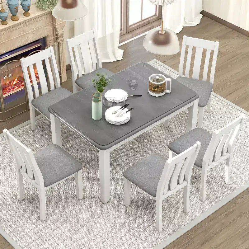 Set tavolo da pranzo allungabile da cascina per 6, tavolo rettangolare e 6 sedie imbottite