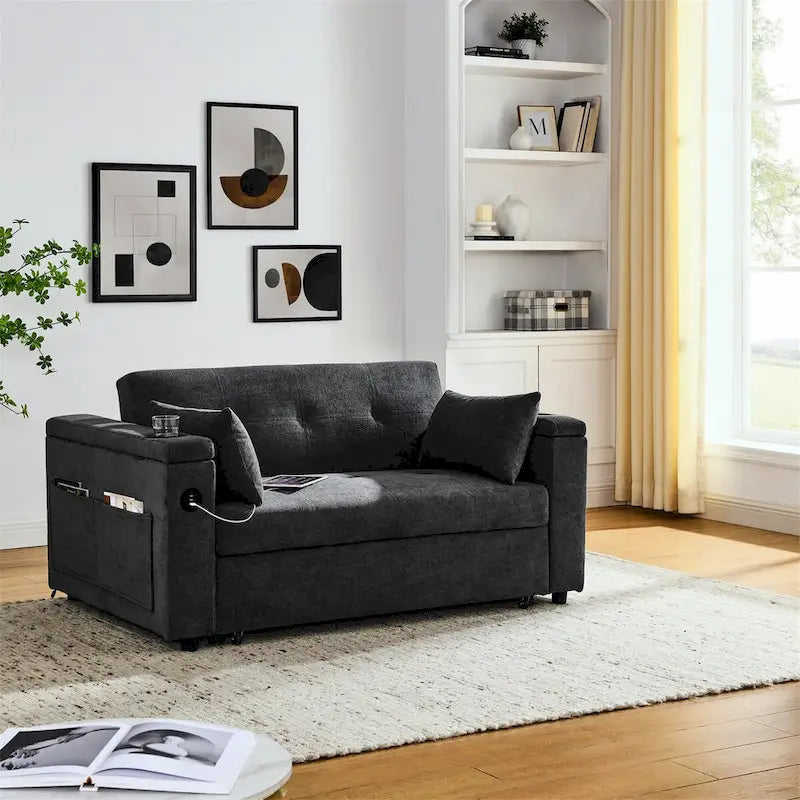 Divano Letto Estraibile con Schienale Regolabile e Porta USB