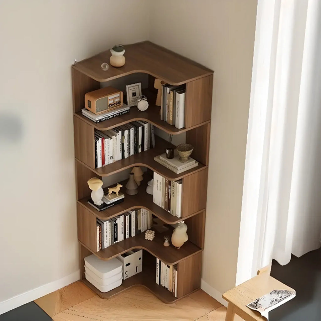 Libreria ad angolo in legno multistrato con 6 ripiani