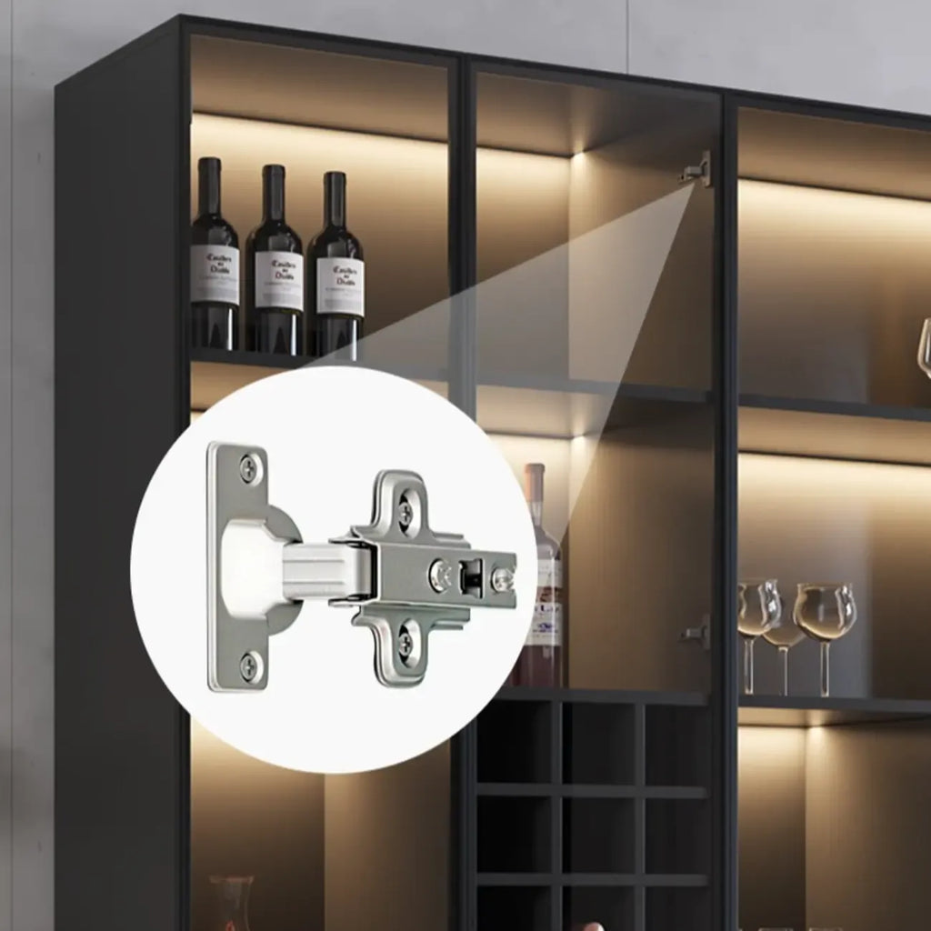 Mobile portabottiglie minimalista in legno nero con anta in vetro