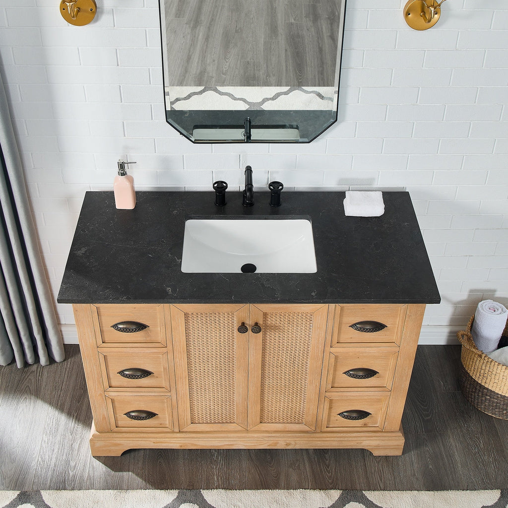 Mobile bagno Hervas con top in marmo naturale senza specchio