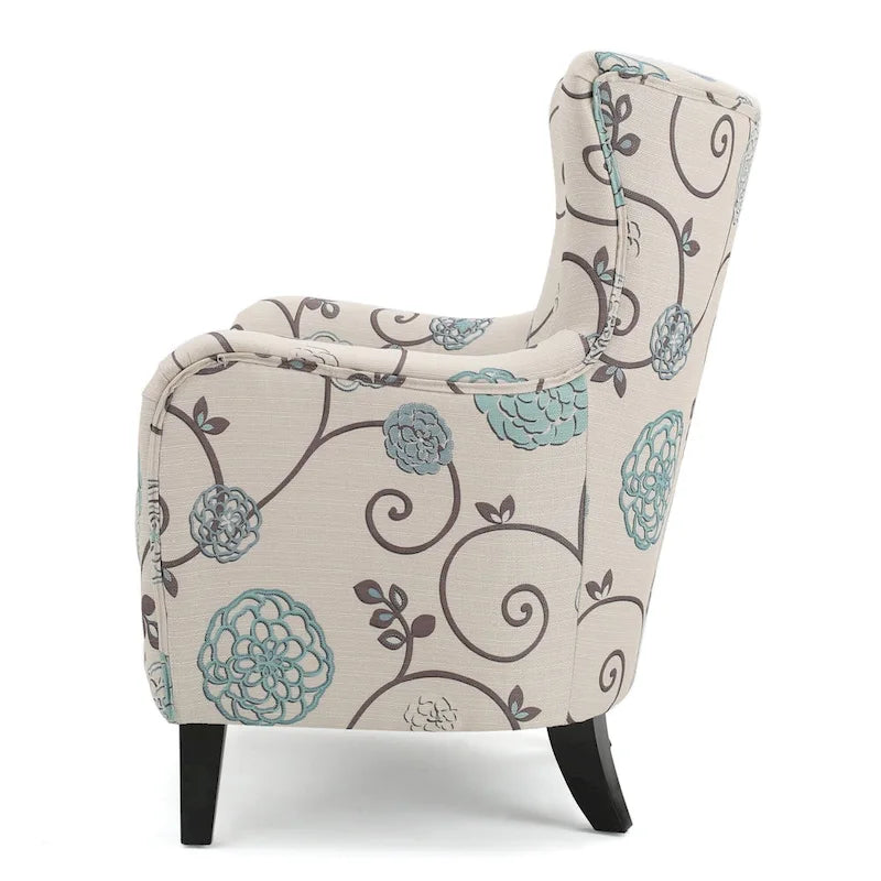 Poltrona imbottita schienale alto Modern Retro 30,25" con gambe in legno per soggiorno