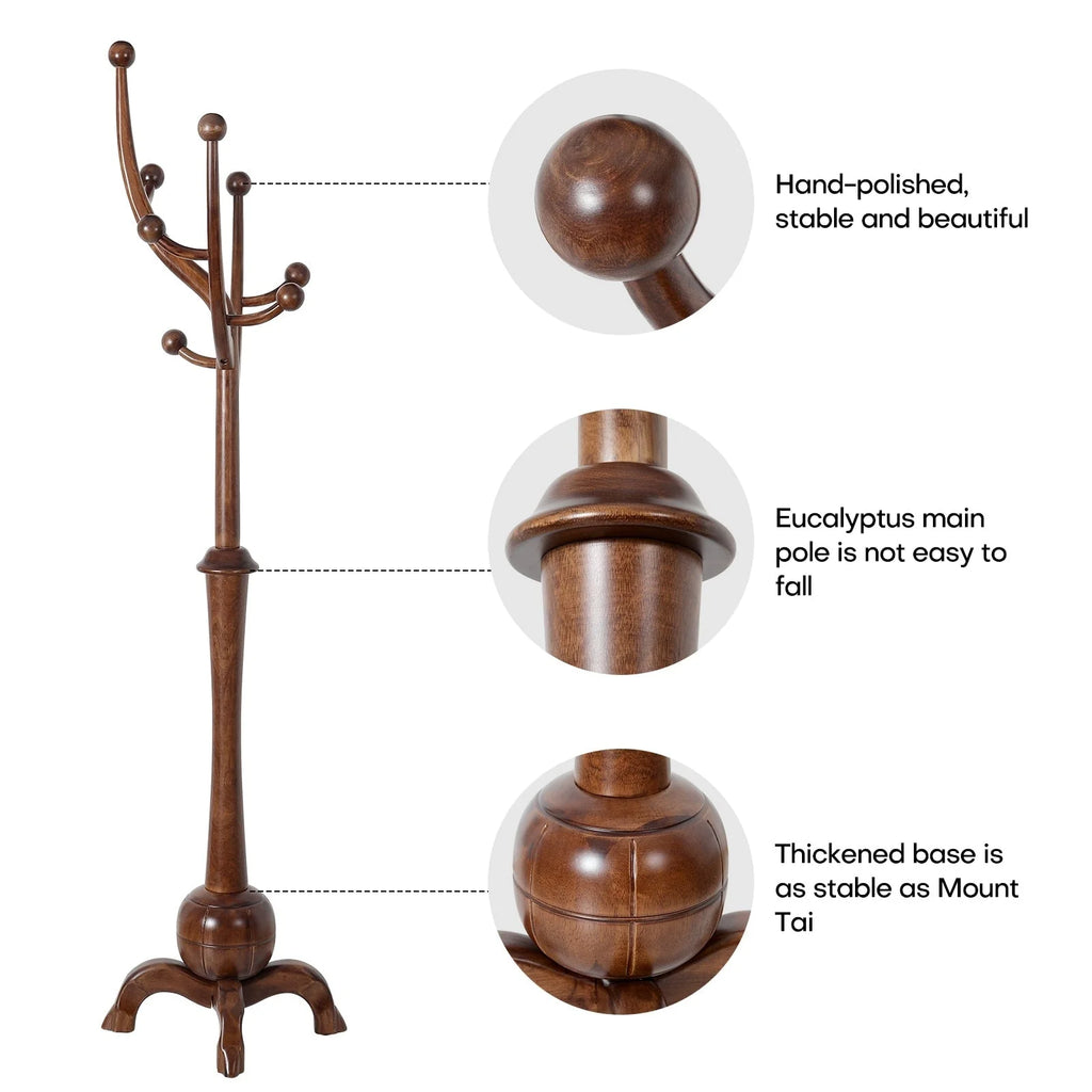 Appendiabiti da terra "ramo d'albero" in legno di gomma con 8 ganci - 24,5L x 70,87H