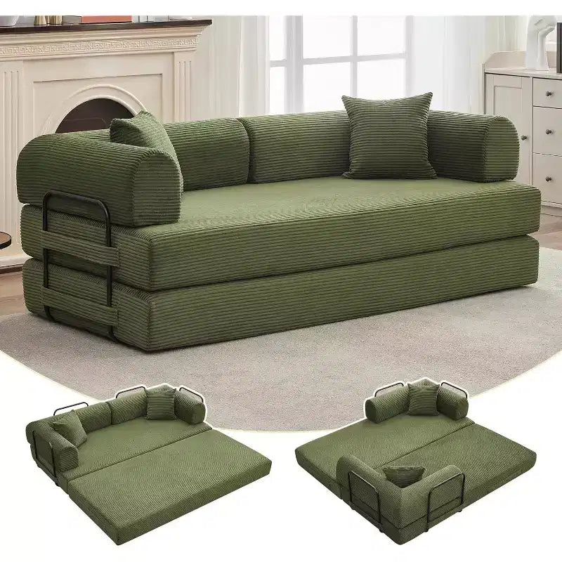 Divano letto convertibile 2 in 1, comodo divano letto pieghevole in velluto a coste con seduta profonda e ampi braccioli, divano senza struttura, per soggiorno, appartamenti