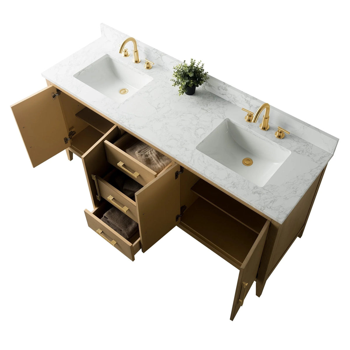 Mobile lavabo doppio Vanity Art 72 per bagno con piano in marmo composito