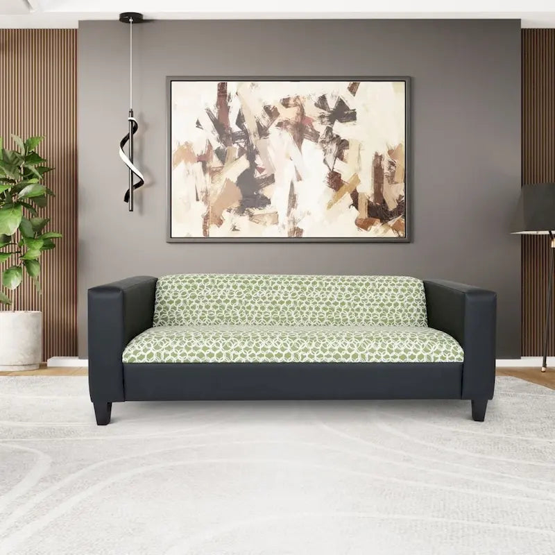 Divano a 3 posti in stile Mid-Century Modern, similpelle, struttura in legno massello, imbottito