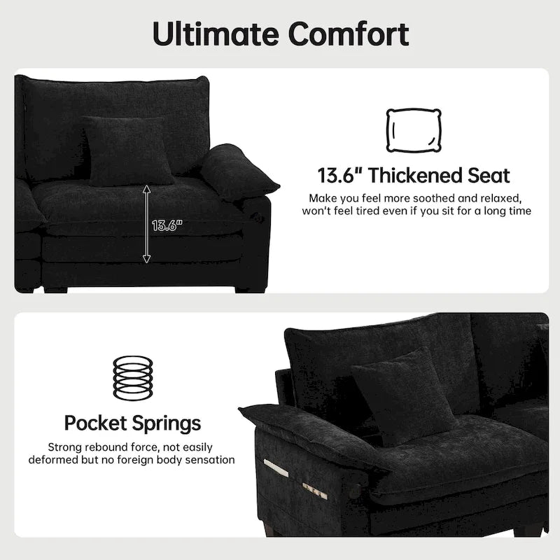 Divano Sezionale Modulare, Comodo Divano Sezionale Cloud con Pouf, Divano Letto a Seduta Profonda per Soggiorno