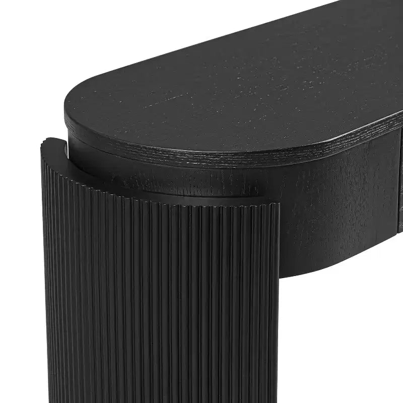Tavolo consolle moderno Merax con piano ovale, gambe curve scanalate e due cassetti nascosti