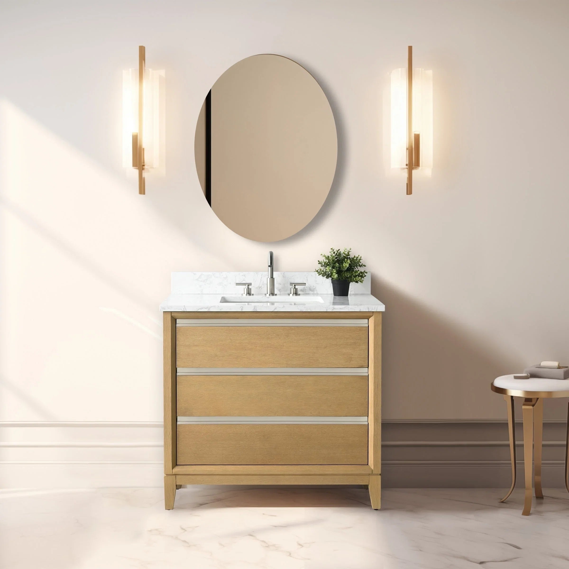 Meuble-lavabo Vanity Art avec évier en céramique et dessus en marbre reconstitué