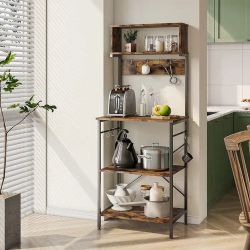 Étagère de cuisine de 152 cm avec huche et 8 crochets latéraux