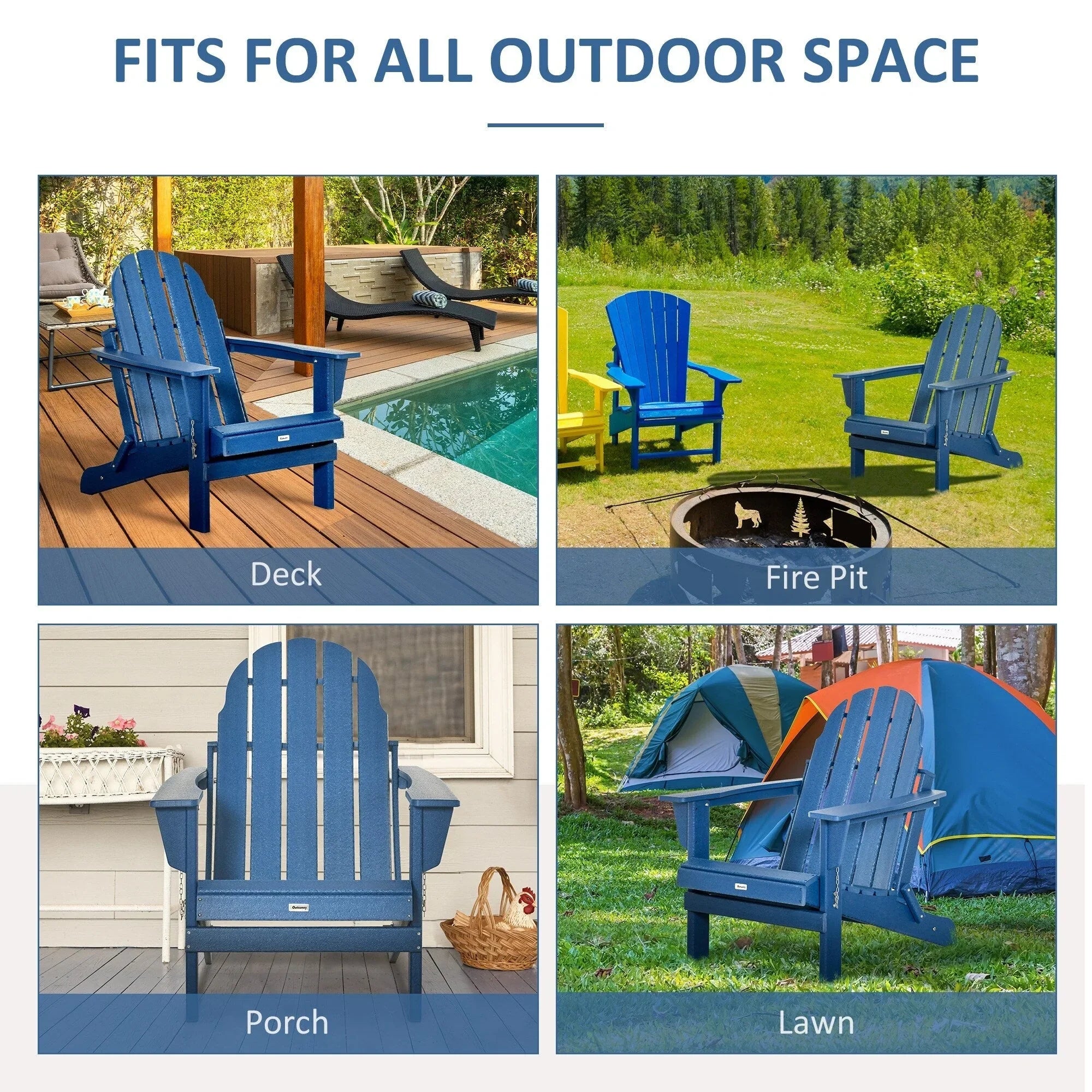 Sedia Adirondack pieghevole, sedie a sdraio in plastica HDPE per esterni per tutte le stagioni, per patio, terrazza e arredi da giardino