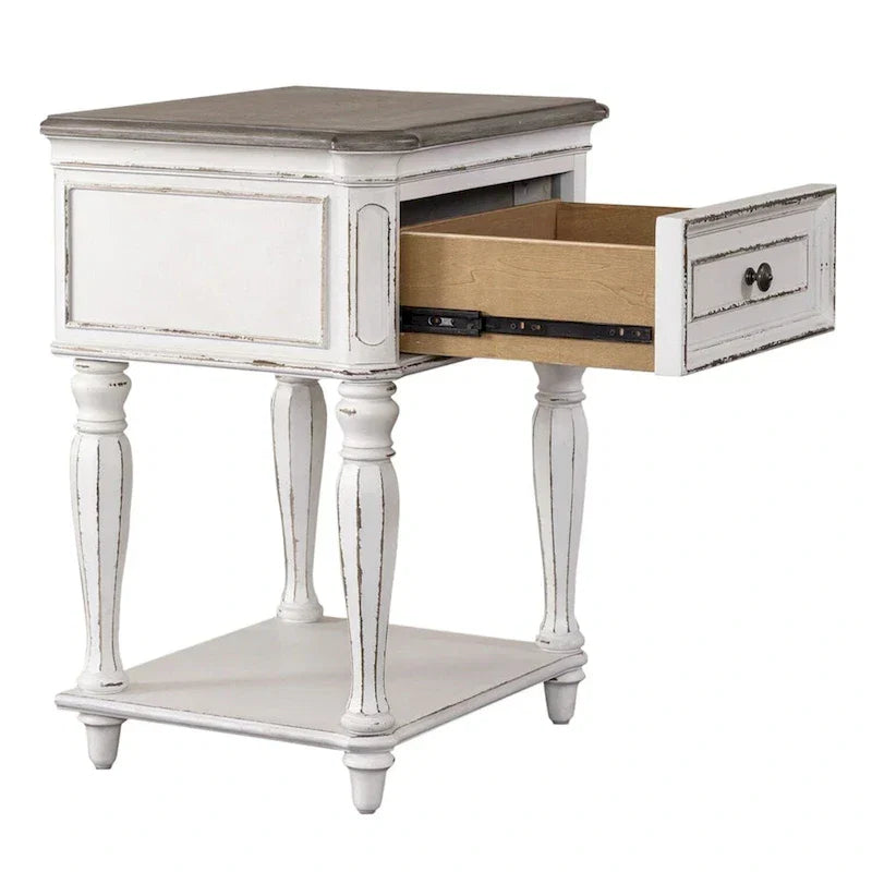 Comodino con Gambe Antico Bianco Magnolia Manor