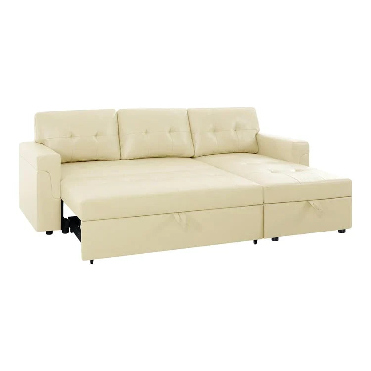 Divano componibile convertibile reversibile con letto estraibile, chaise longue con contenitore nascosto e gambe durevoli