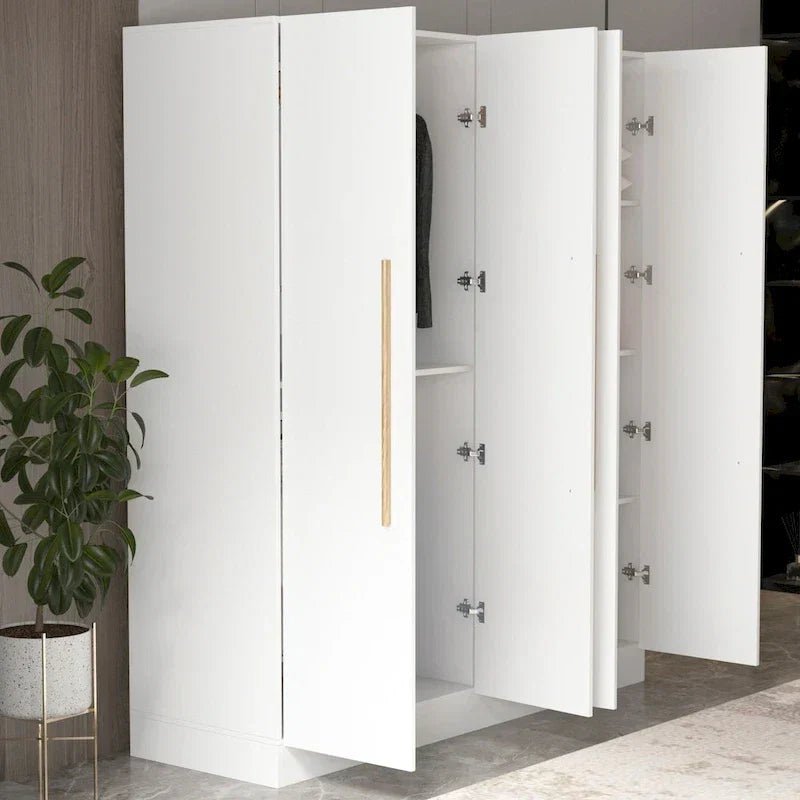 Armadio moderno freestanding in legno massiccio con ripiani