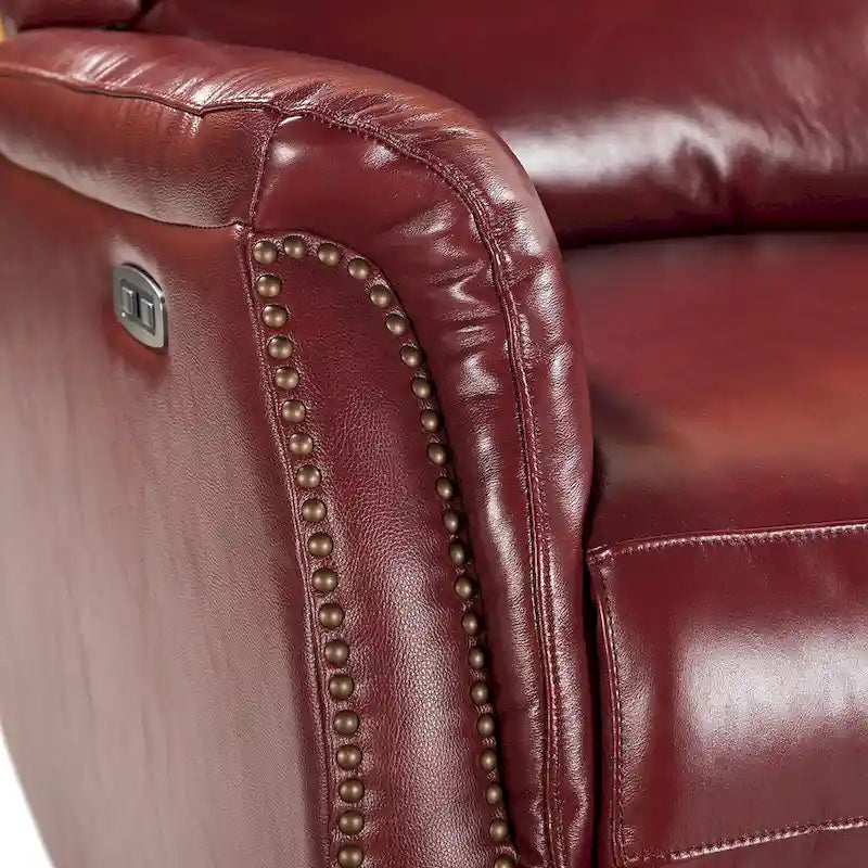 Fauteuil inclinable électrique en cuir véritable avec port USB – Ensemble de 2 fauteuils à oreilles cloutés
