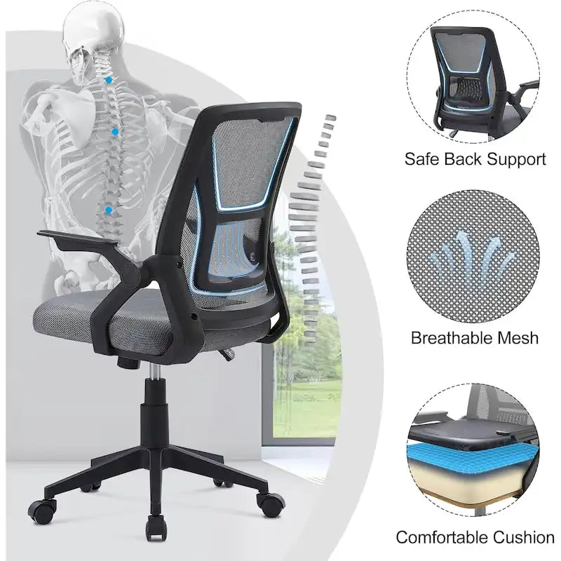Javlergo Sedia da Ufficio Girevole a Schienale Medio con Supporto Lombare, Sedia da Scrivania Ergonomica da Computer in Rete con Braccioli