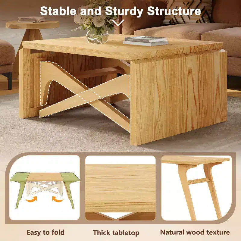 Tavolino da Caffè 2 in 1, Tavolo da Pranzo Estensibile, Tavolo Regolabile in Altezza per Casa e Ufficio, Salvaspazio - ModernLuxe