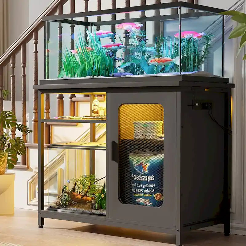 Supporto per acquario da 75-110 litri con prese di corrente e luce a LED