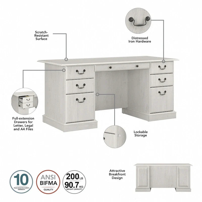 Scrivania Direzionale Bush Furniture Saratoga con Cassetti e Vani Contenitori