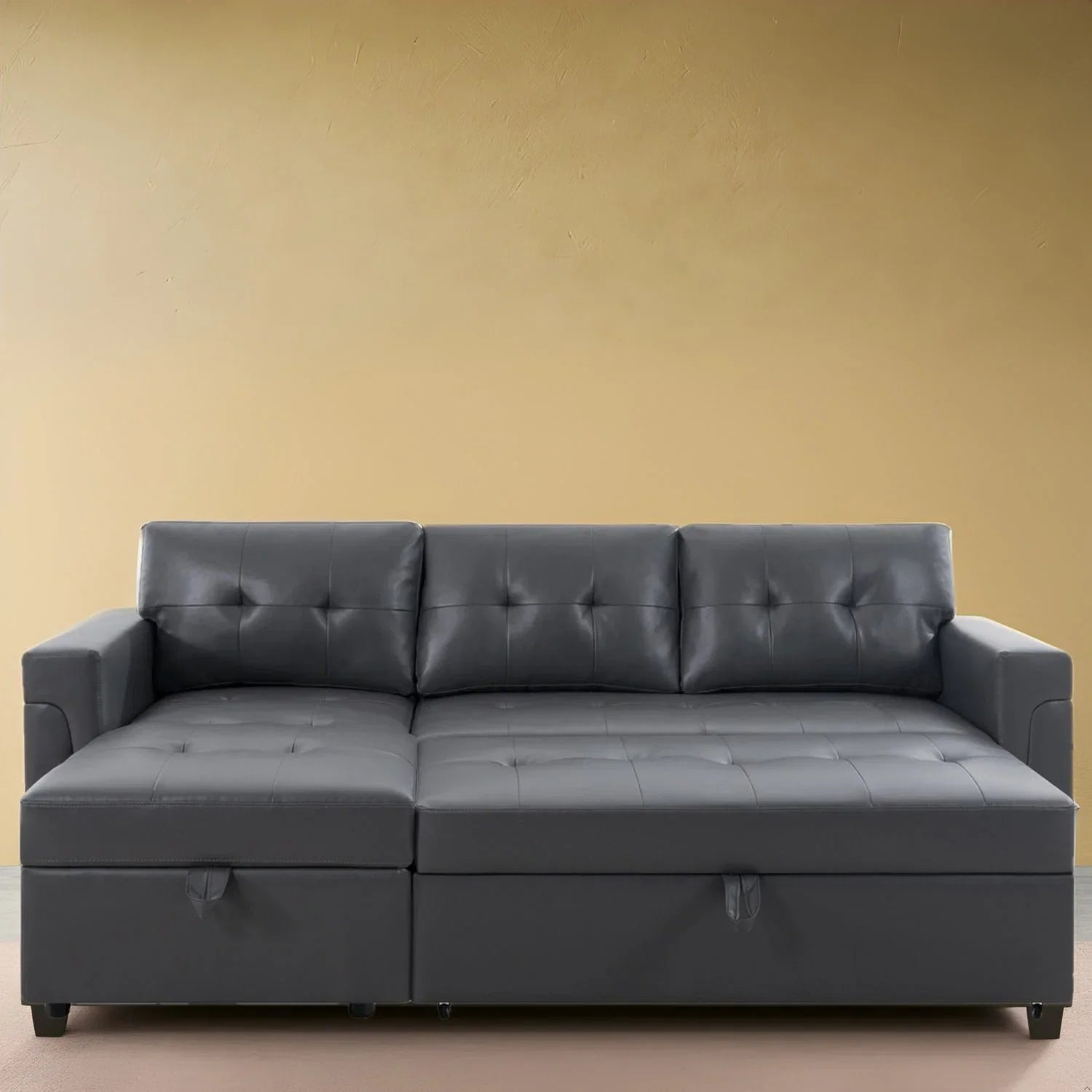 Divano sezionale reversibile con letto estraibile, chaise longue con contenitore nascosto, gambe durevoli,