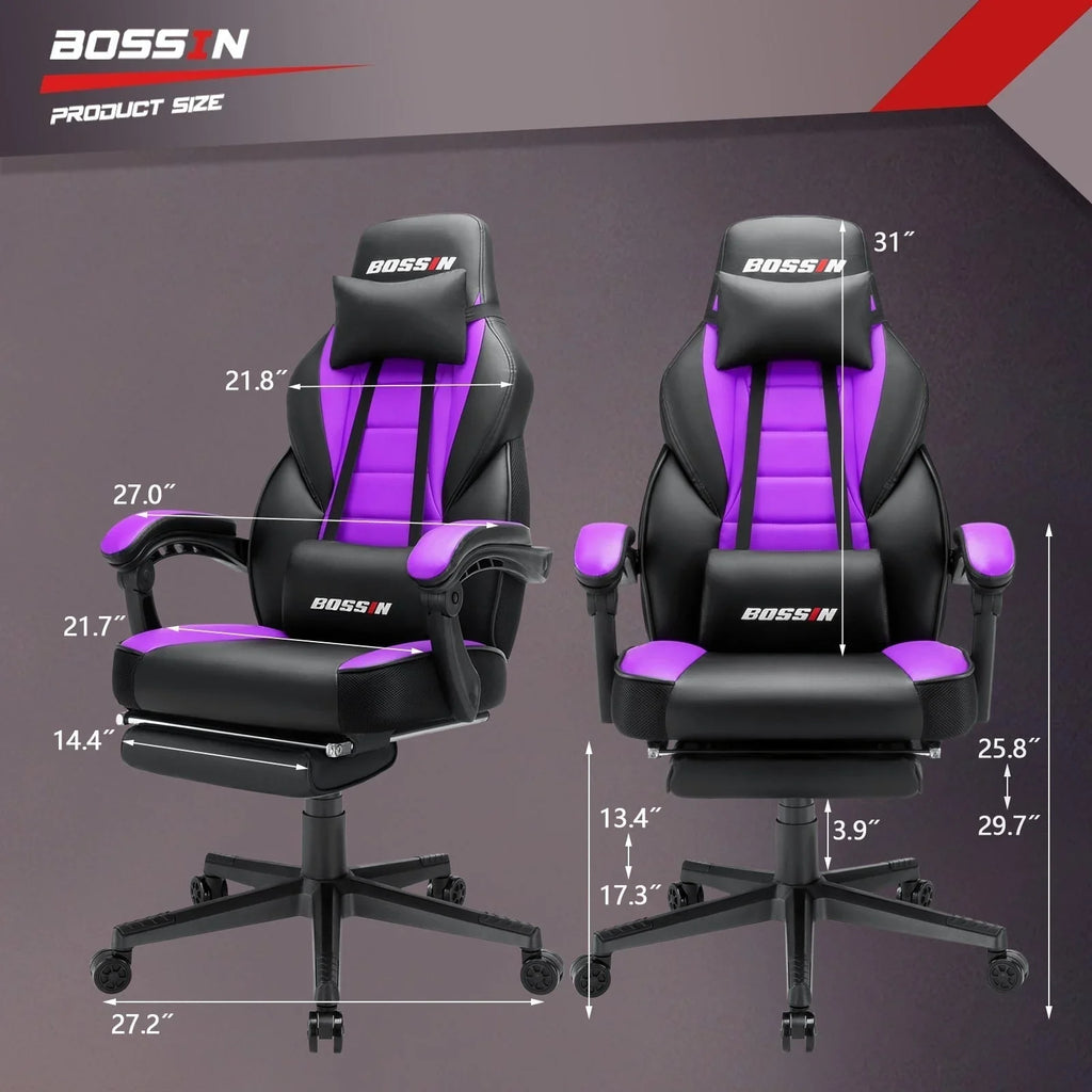 Sedia da gaming BOSSIN Racing Style, sedia da gamer per persone robuste fino a 136 kg, sedia da computer con schienale alto