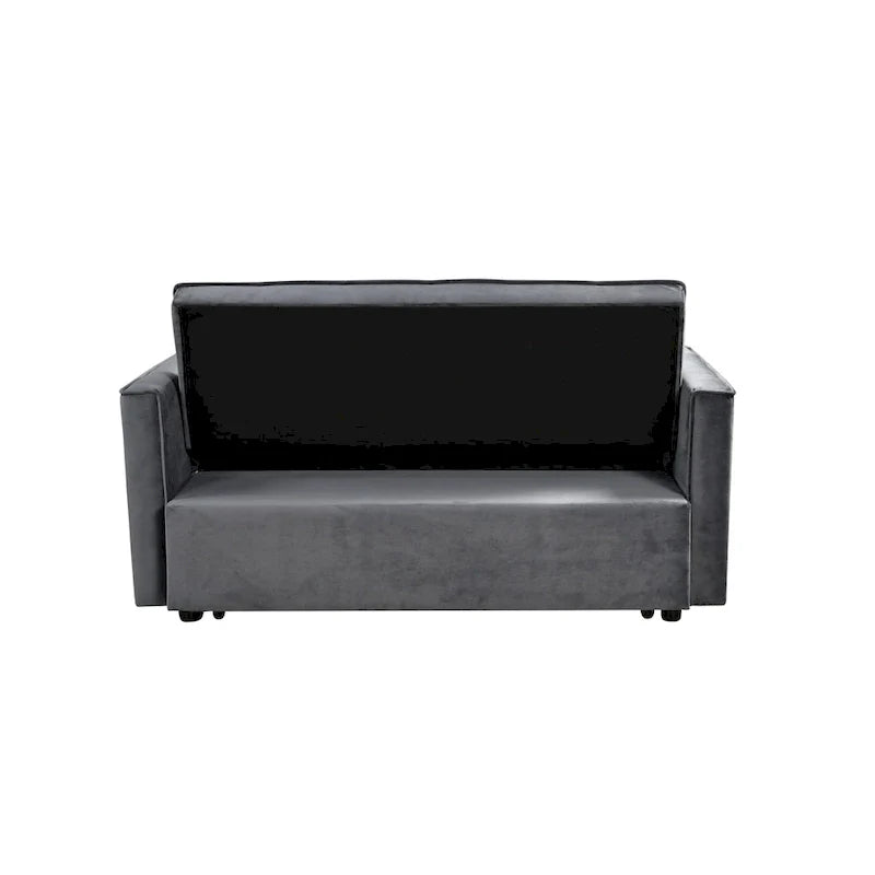 Divanetto Futon Moderno in Velluto con Schienale Reclinabile e Tasche, 2 Posti – Grigio Scuro / Grigio Chiaro / Blu / Nero