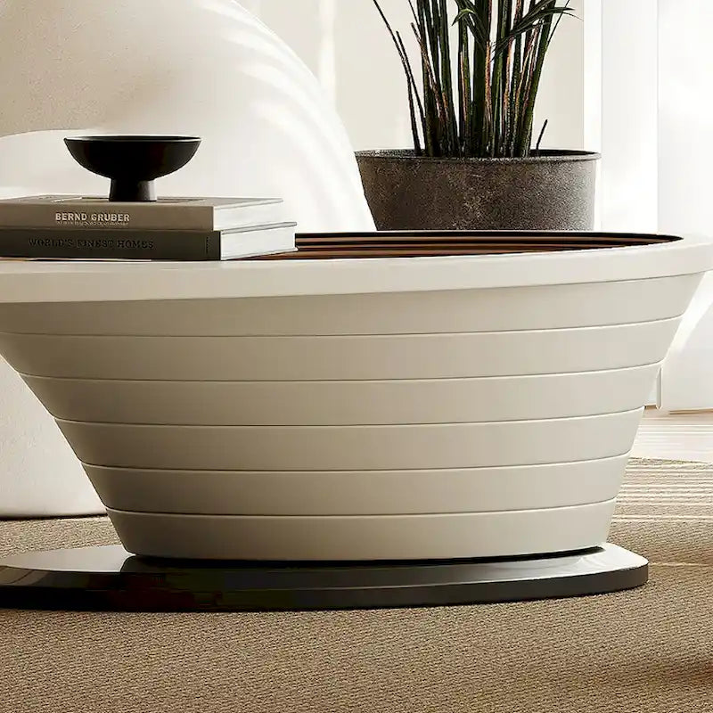 Tavolino da caffè ovale con piano in vetro, base grigia, stile moderno minimalista lussuoso e leggero, 130 cm - L 130 cm L 65 cm A 36,5 cm