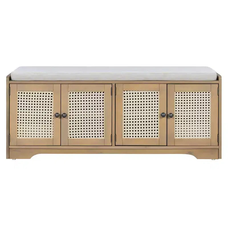 Panca contenitore rustica in legno Whisen, panca scarpiera da ingresso con cuscino rimovibile, ripiani regolabili
