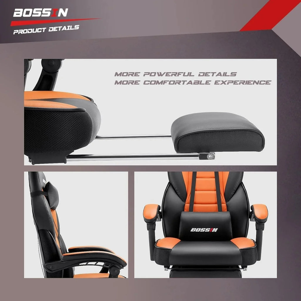Sedia da gaming BOSSIN Racing Style, sedia da gamer per persone robuste fino a 136 kg, sedia da computer con schienale alto