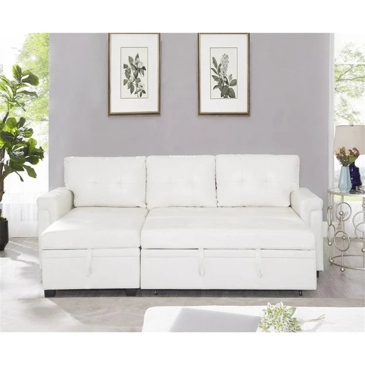 Divano componibile convertibile reversibile con letto estraibile, chaise longue con contenitore nascosto e gambe durevoli