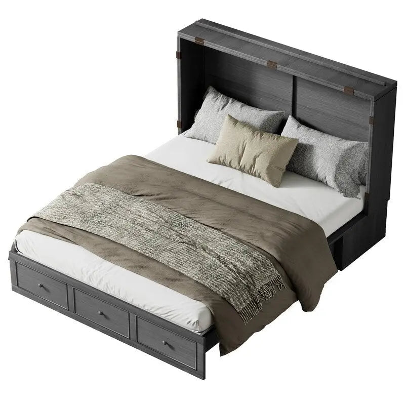 Letto a scomparsa con materasso pieghevole, letto a cubo moderno con cassetto portaoggetti e stazione di ricarica USB