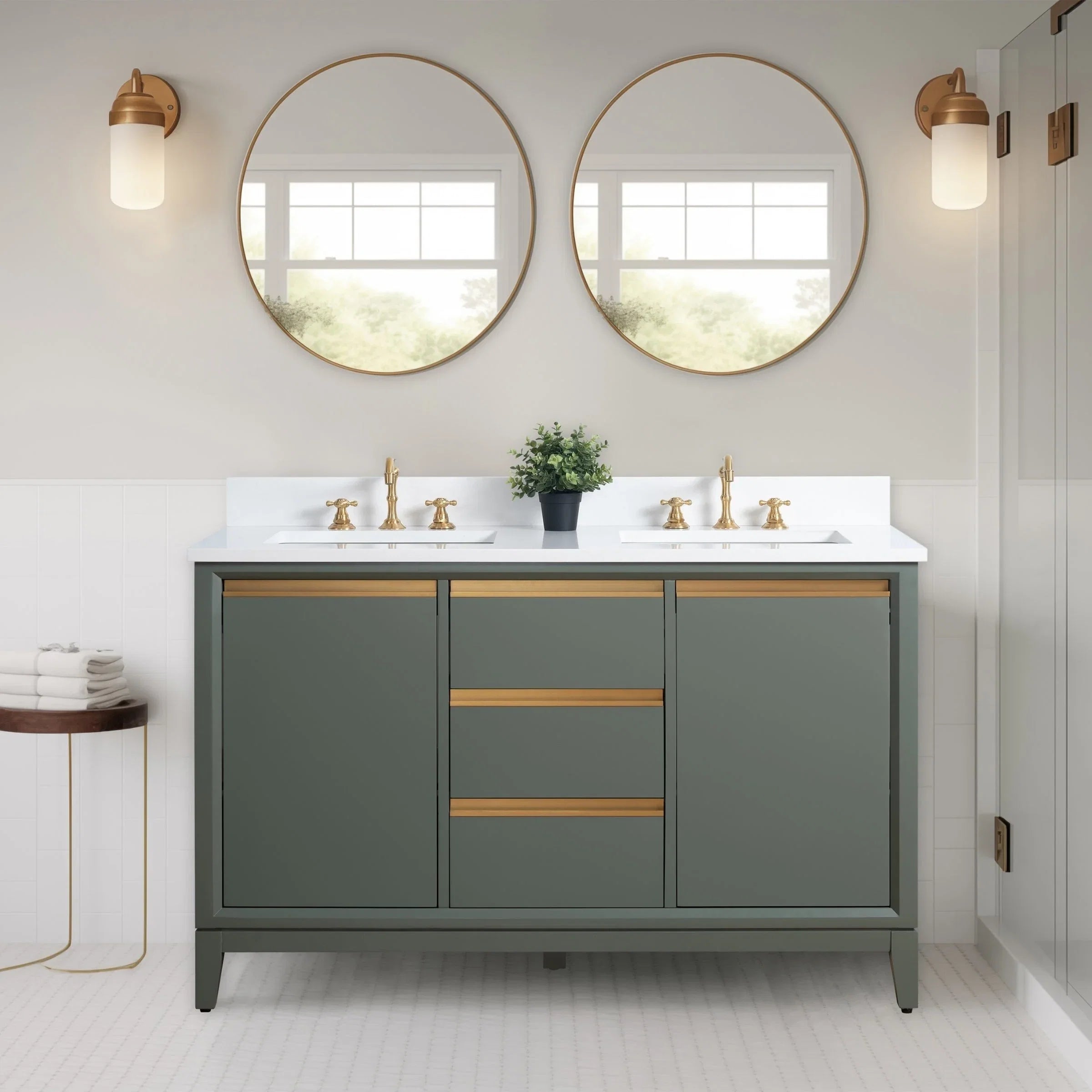 Meuble-lavabo Vanity Art avec évier en céramique et dessus en marbre reconstitué
