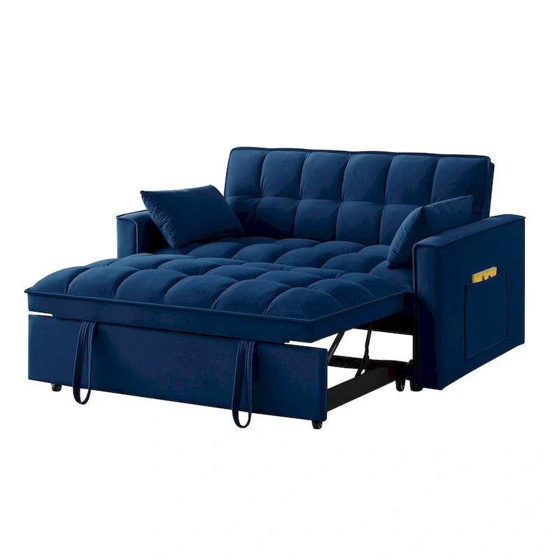Divano letto a due posti 4 in 1 con braccioli e tasche portaoggetti, divano letto estraibile multifunzionale trapuntato con schienale regolabile