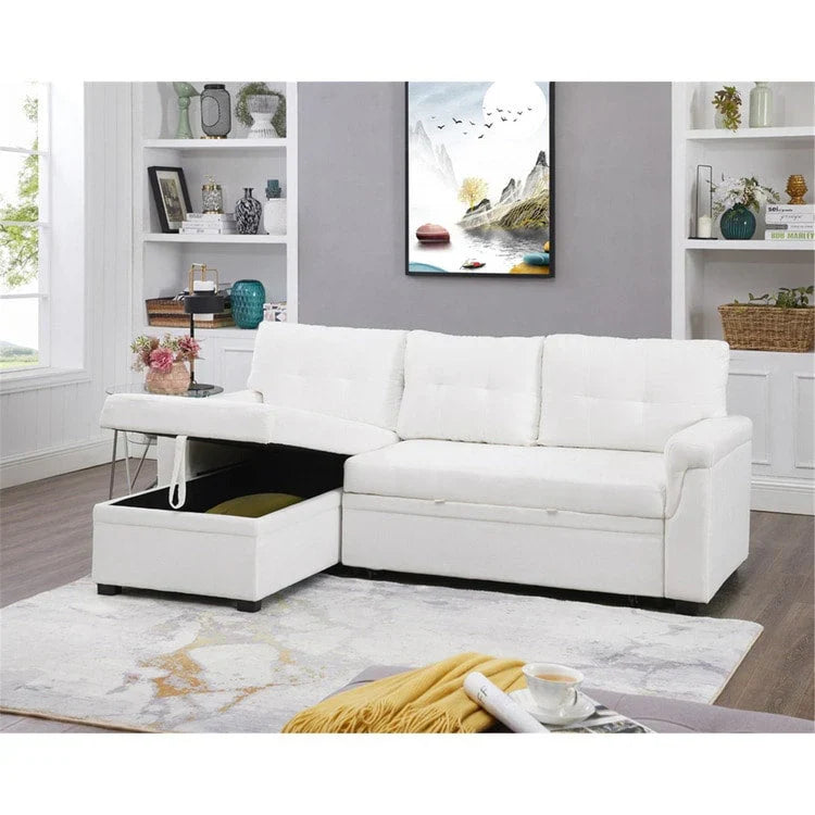 Divano componibile convertibile reversibile con letto estraibile, chaise longue con contenitore nascosto e gambe durevoli