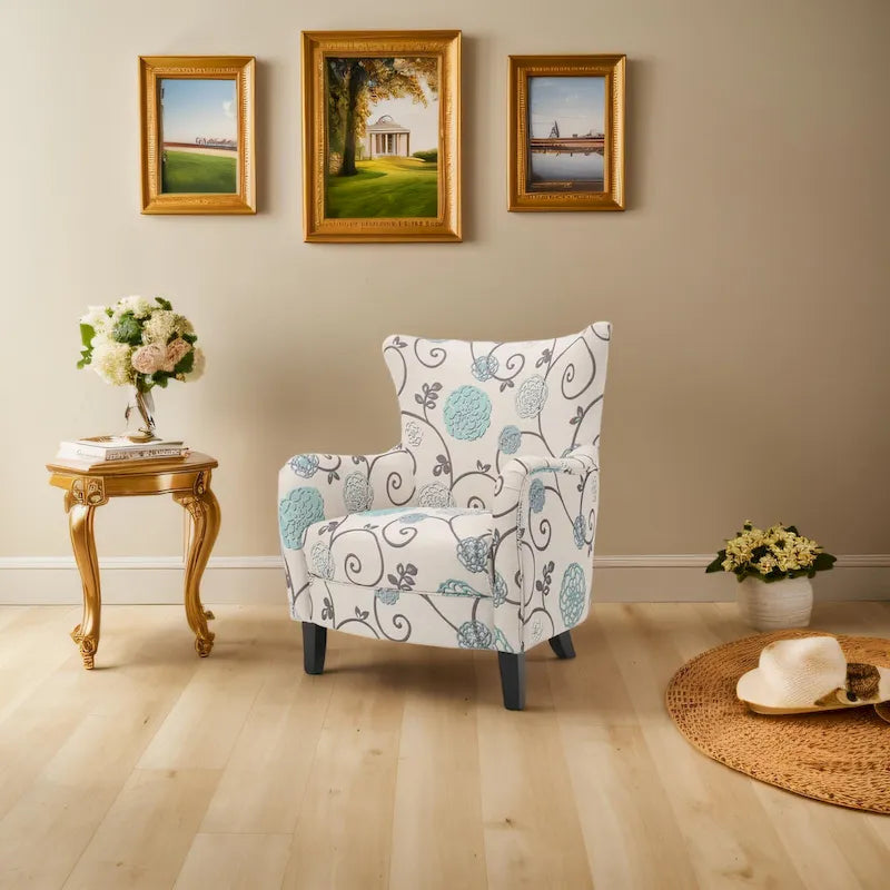 Poltrona imbottita schienale alto Modern Retro 30,25" con gambe in legno per soggiorno