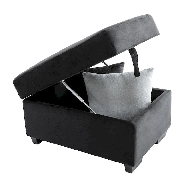Divano sezionale a L a 5 posti con funzione letto, con pouf contenitore, vano contenitore nel bracciolo e ricarica USB per soggiorno, 84,75 pollici
