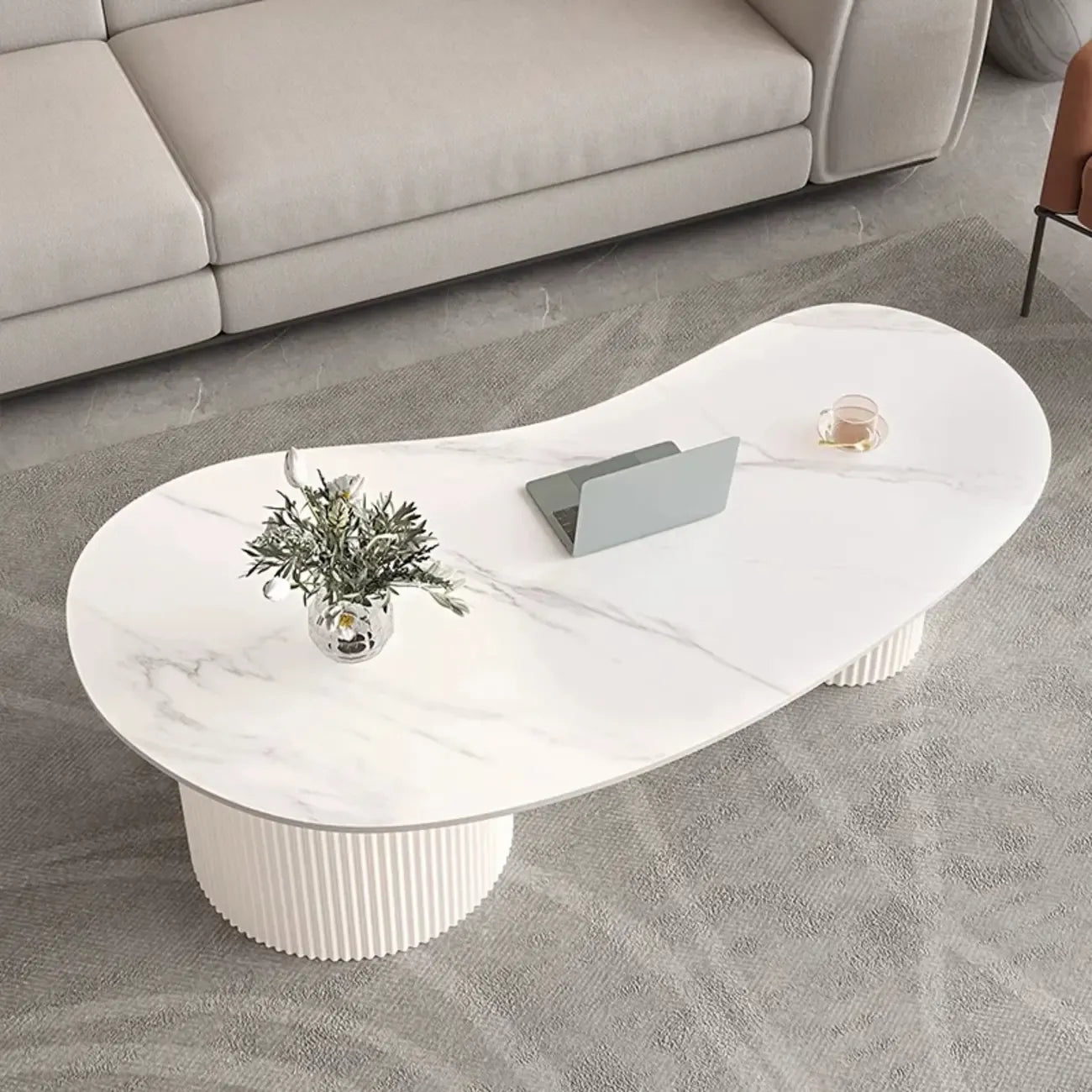Tavolino da Caffè Ovale Standard Minimalista Bianco con 2 Cassetti